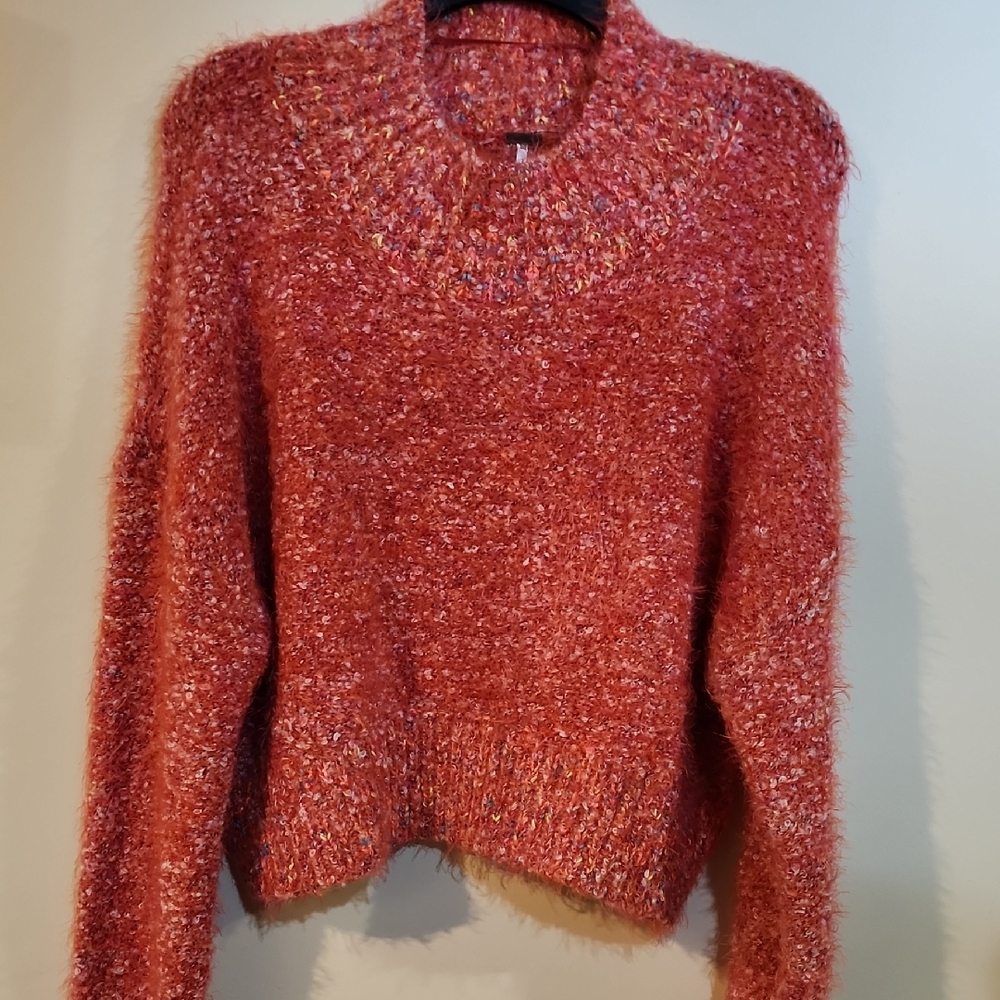 Free People Textured Red Turtleneck Sweater